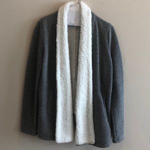 Fuzzy collar tweed cardigan